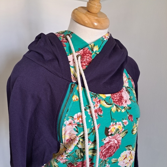 Vanilla Bay Floral Mini Dress with Hood - Teal and Purple - Picture 3 of 13